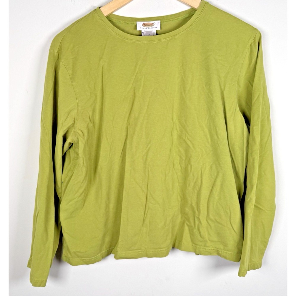 Talbots Woman Petites Long Sleeve Shirt‎ Sz 1X Yellow Green Cotton Boho Lagen